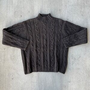 VTG American Eagle Donegal Cable Knit Mock Neck Sweater Men XL Brown Wool Blend